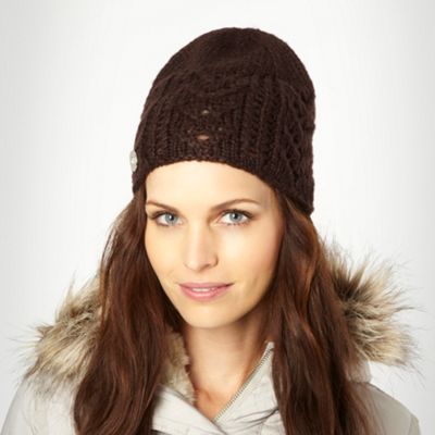 Chocolate Pointelle Knitted Beanie Hat