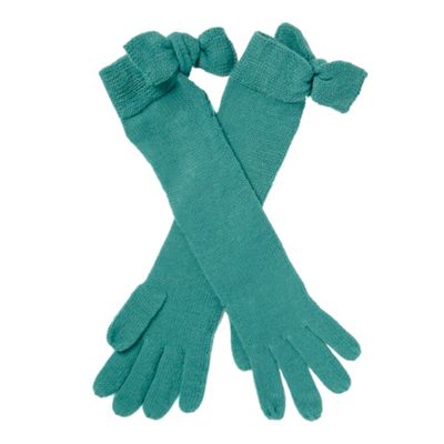 Light turquoise longline bow gloves                                                                                             