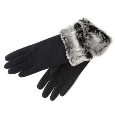 Black faux fur tipped thermal gloves                                                                                            
