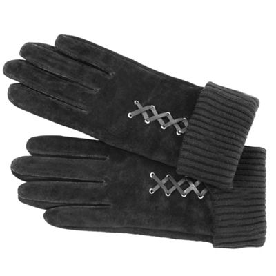 Grey mock lace up suede gloves                                                                                                  