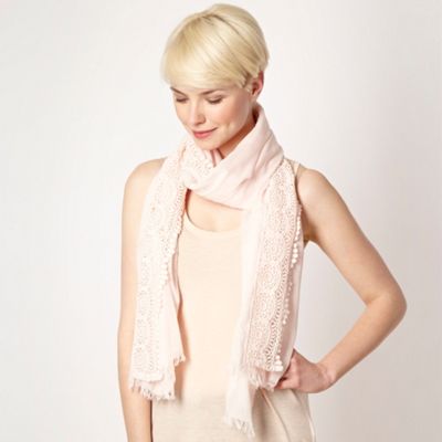 Designer Pale Pink Scalloped Lace Edge Scarf                                                                                    
