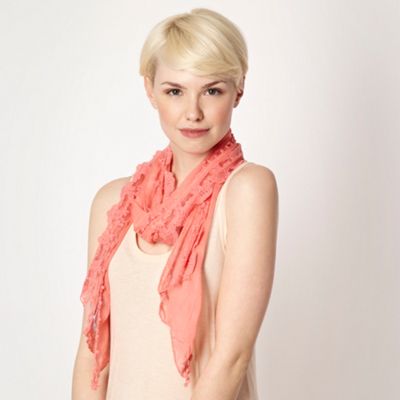 Dark Peach Lace Trim Scarf                                                                                                      