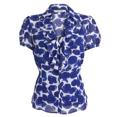 Collection Ivory and blue swirl frill blouse