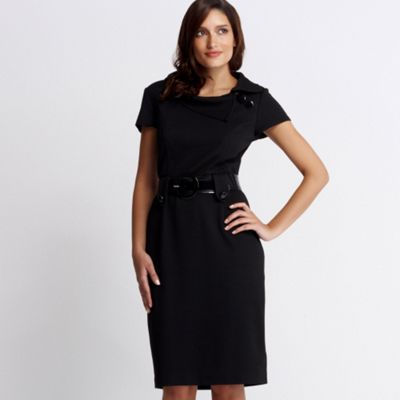 Petite black belted shift dress