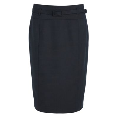 Navy shadow check pencil skirt