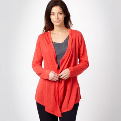 Coral longline distressed cardigan