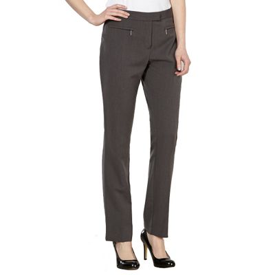 Petite grey zip pocket slim leg trousers