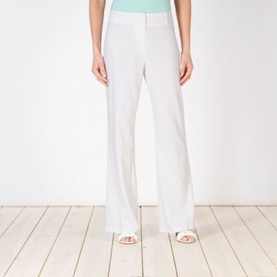 Petite white linen mix bootcut trousers