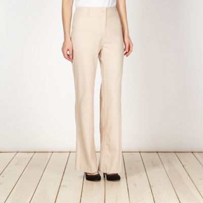 Petite natural plain linen blend trousers