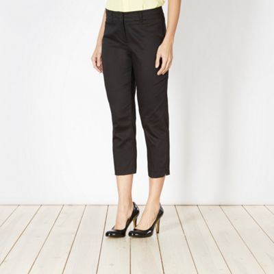 Petite black cropped sateen trousers
