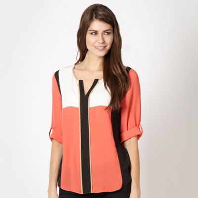 Petite coral chiffon colour block top