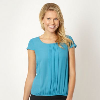Petite turquoise pintuck pleated shell top                                                                                      