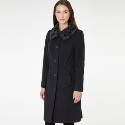 Grey Faux Fur Collar Long Coat