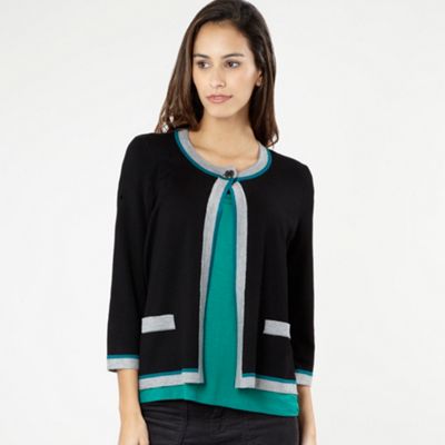 Black tip striped three quarter sleeve cardigan