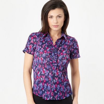 Purple crinkled floral blouse