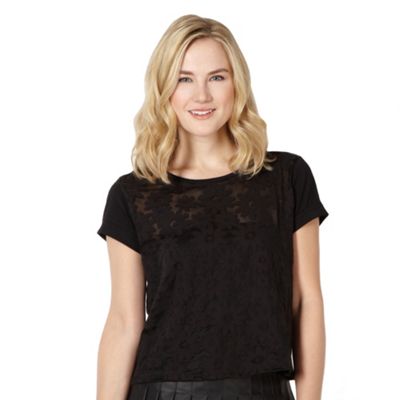 H! by Henry Holland Designer black burnout daisy t-shirt