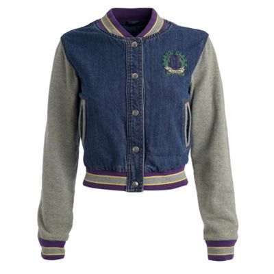 Blue denim and jersey varsity jacket