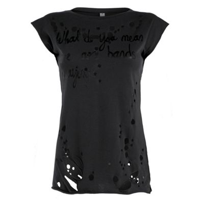 Black slogan cut out t-shirt