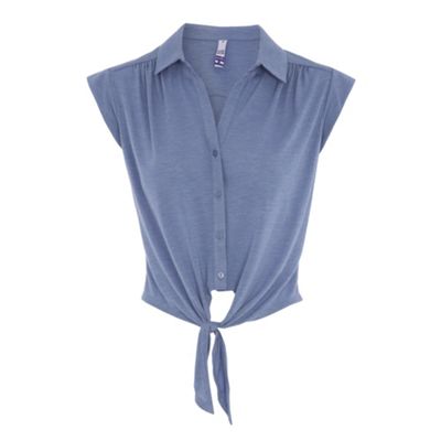 H! by Henry Holland Light blue jersey tie blouse