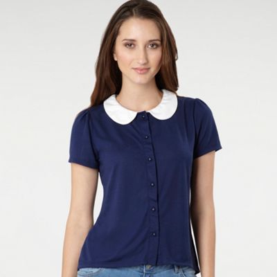 Navy scallop edge jersey blouse