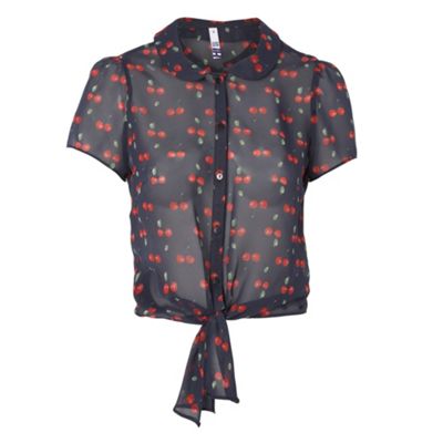 Navy cherry print blouse
