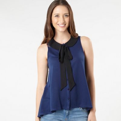 H! by Henry Holland Navy draped pussy bow blouse