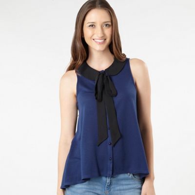 Navy draped pussy bow blouse