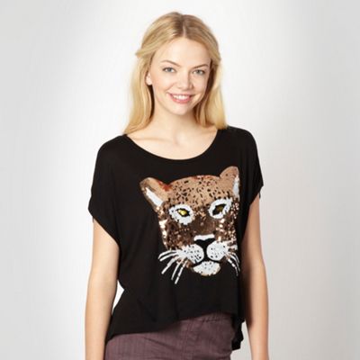 H! by Henry Holland Black Tiger sequin t-shirt