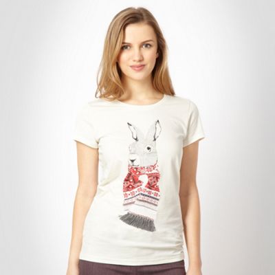 H! by Henry Holland Cream rabbit in a scarf t-shirt