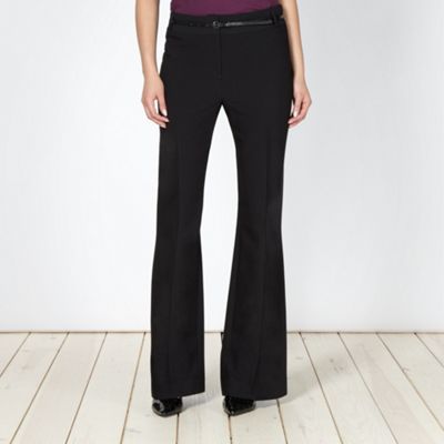 Petite designer black bootleg belted suit trousers