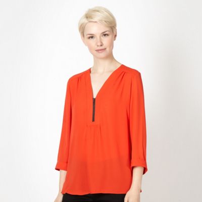 Principles by Ben de Lisi Designer red chiffon zip blouse
