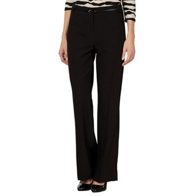 Petite designer black bootcut belted trousers