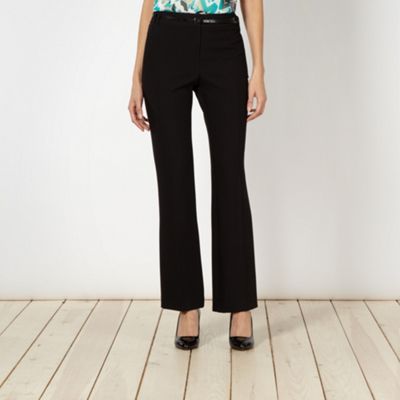 Petite designer black slim leg belted trousers