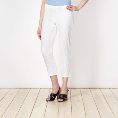 Petite designer white tapered leg trousers