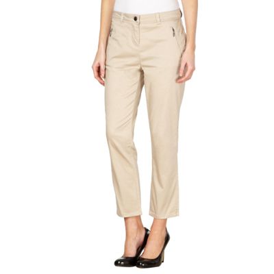 Petite designer natural cotton sateen cropped trousers