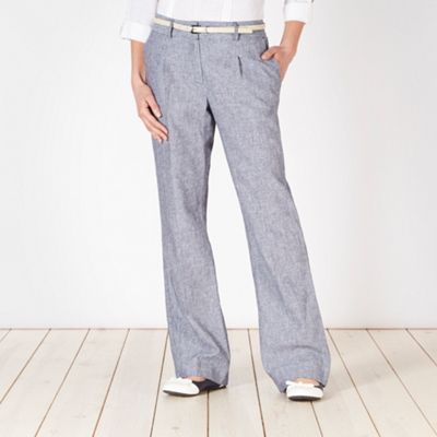 Petite Designer navy fine striped belted trousers