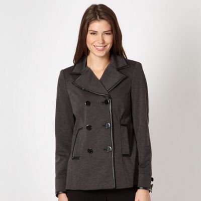 Petite designer grey textured double breast coat