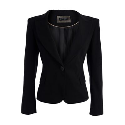 Black single button suit jacket