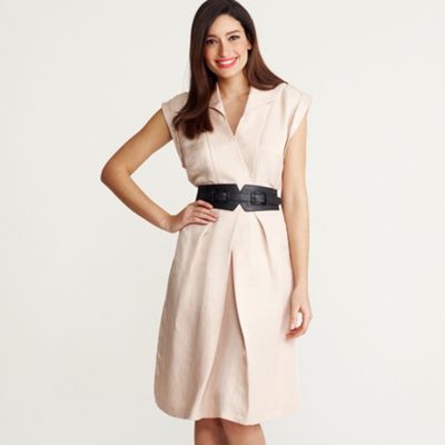 Stone linen belted shirt dress