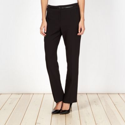 Petite designer black zipped straight leg trousers