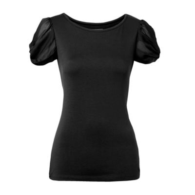 Black chiffon sleeve jersey t-shirt