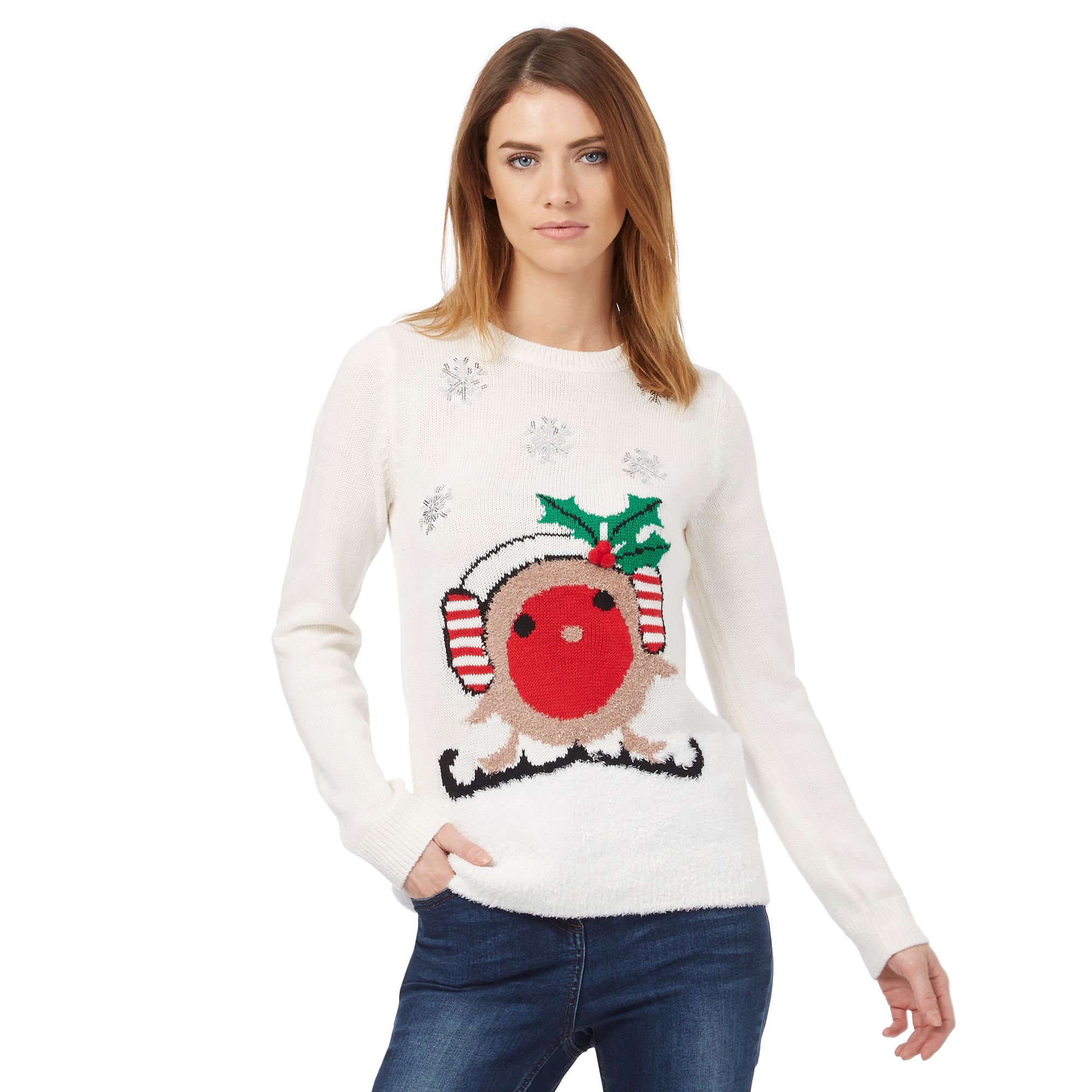 Red Herring Womens Off White Robin Christmas Jumper From Debenhams 