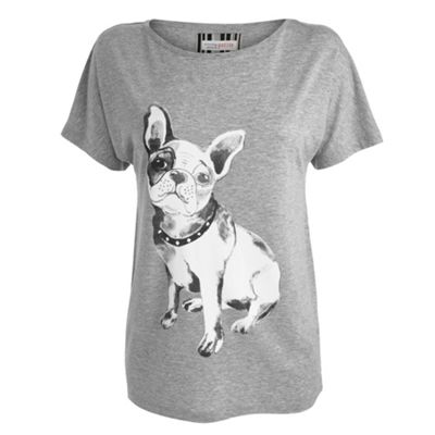 Petite grey bull dog print t-shirt