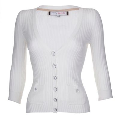Petite white ribbed cardigan