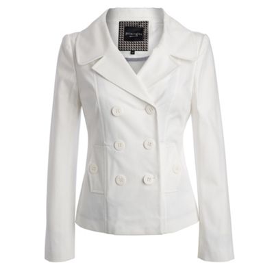 Petite white pique reefer jacket