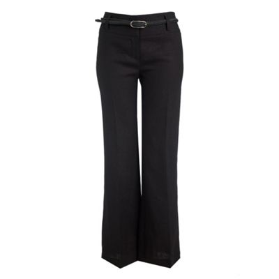 Petite black belted linen trousers
