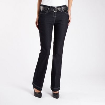 Petite Dark Blue Boot Cut Belted Jeans