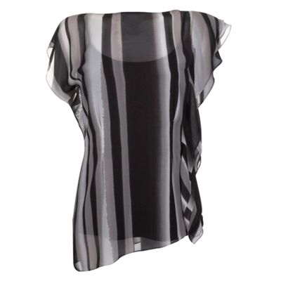 Petite grey and black ruffle top