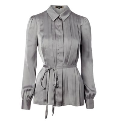 Petite grey pleat satin blouse