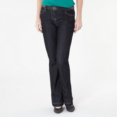 Petite dark blue belted bootleg jeans